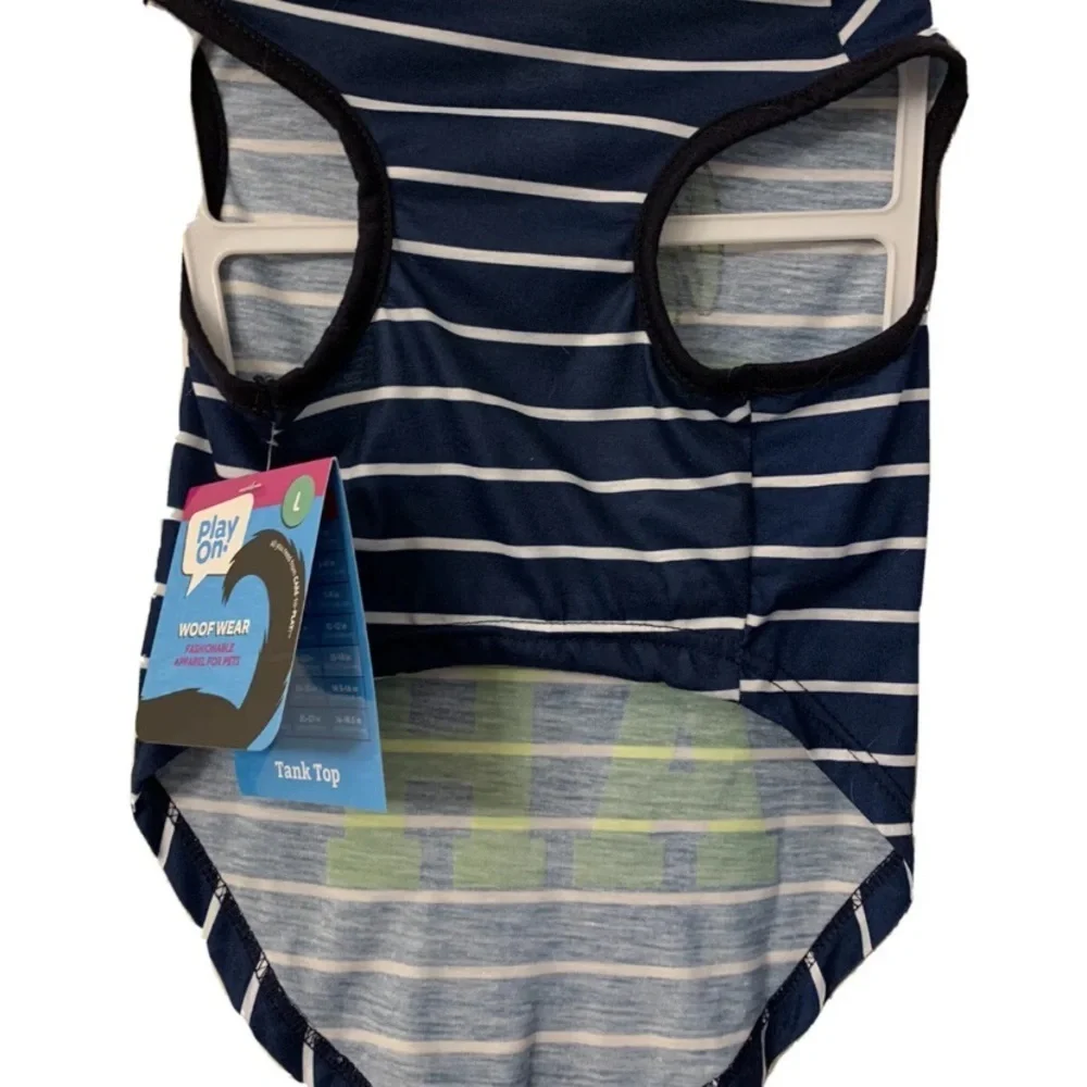 NWT Dog Pet Shirt-Large “Heck Yeah” Fun Summer Stripe Blue Green